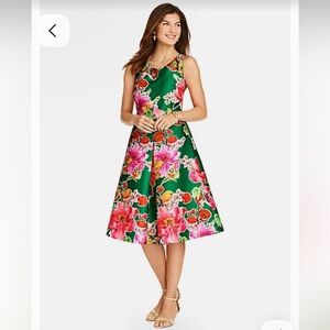 Talbots Pink and Green A-Line Midi Dress